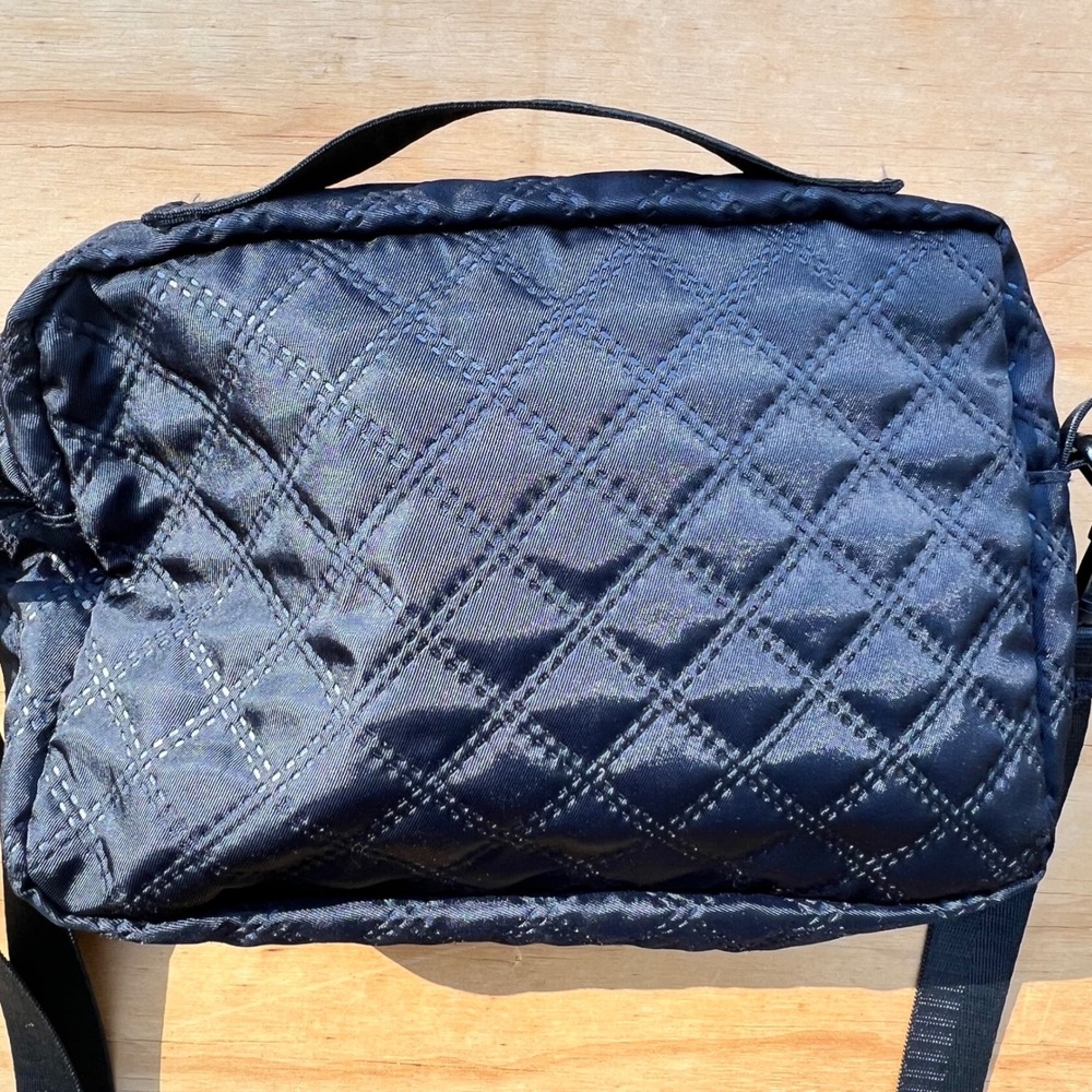 Navy Blue Quilted Nylon Crossbody Bag Diamond Stitch Travel Shoulder Bag Zip